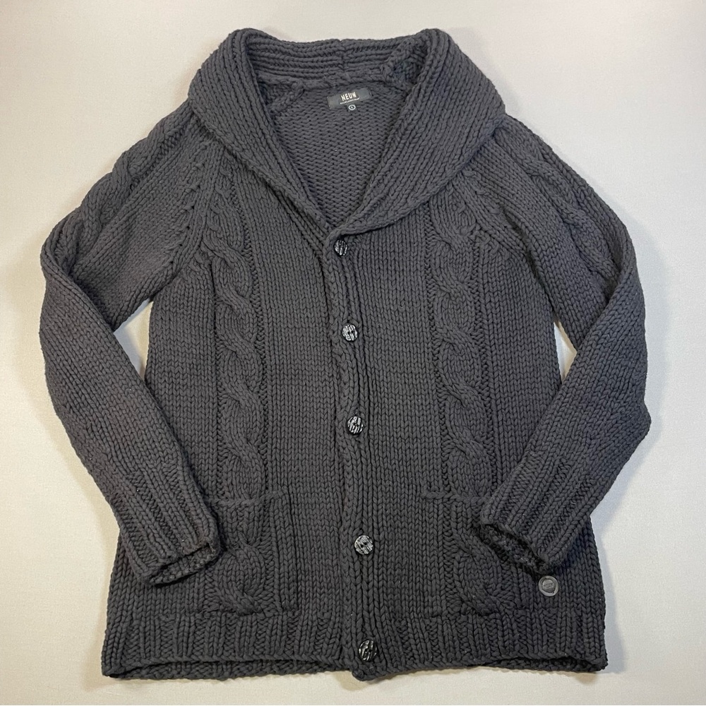 NEUW Cable Knit Shawl-Neck Long Cotton Cardigan Sweater - Womens Large